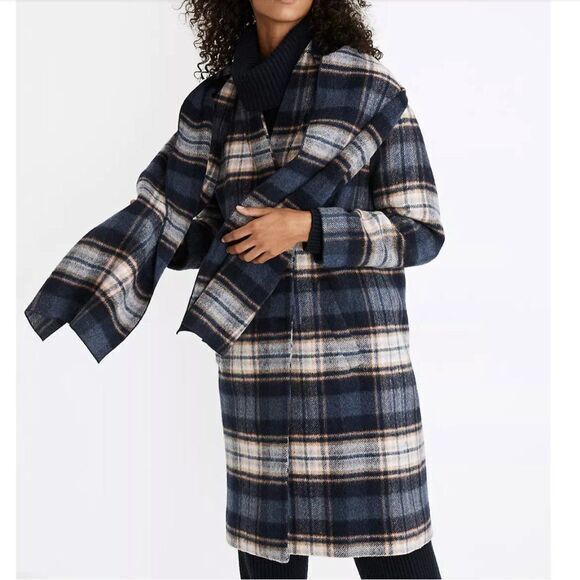 Madewell Plaid Scarf Coat, wool‎ blend Coat, wool - Picture 1 of 16